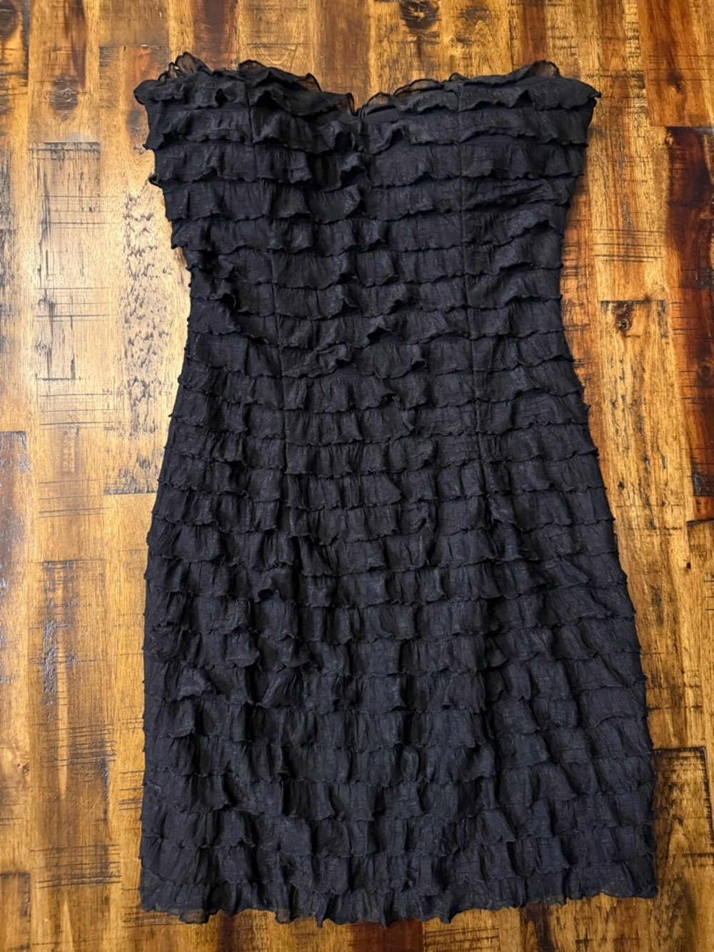 Forever 21 women's strapless black mini dress w/ sheer ruffles sz S. edgy goth